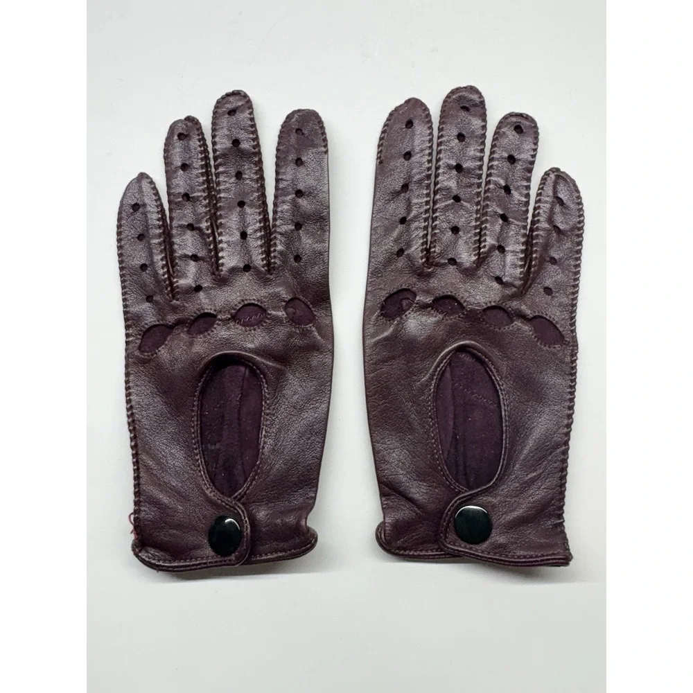 Driving Gloves Knuckle Cutout Breathability Open Back Snap Women 7.5-8 Small Red